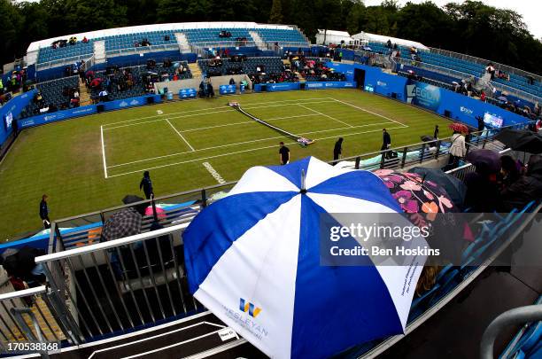 Rain delays play during day six of the AEGON Classic tennis tournament at Edgbaston Priory Club on June 14, 2013 in Birmingham, England.