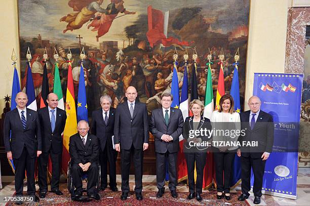 French Finance minister Pierre Moscovici, Spanish Finance minister Luis de Guindos, German Finance minister Wolfang Shauble, Italian Finance minister...