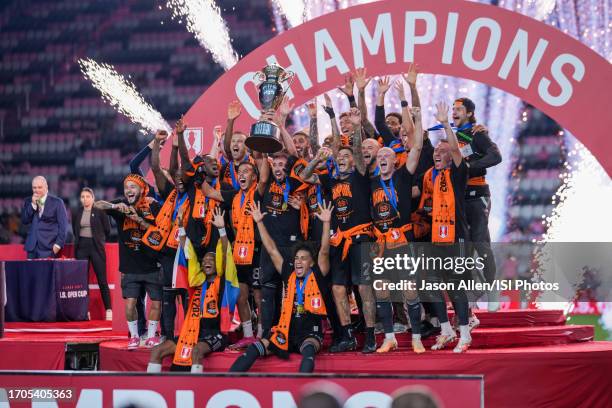 The Houston Dynamo celebrate winning the 2023 U.S. Open Cup Final after the U.S. Open Cup Final game between Houston Dynamo FC and Inter Miami CF at...