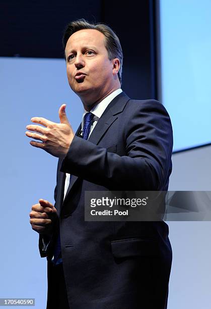 Prime Minister David Cameron speaks during the G8 Innovation Conference, attended by 300 leading international entrepreneurs, researchers,...