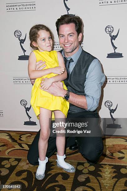 Actor Michael Muhney and daughter Ella arrive at the 40th Annual Daytime Emmy Nominees Cocktail Reception at Montage Beverly Hills on June 13, 2013...