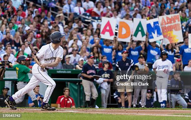 Rep. Adam Smith, D-Wash., bats during the 52nd annual Congressional Baseball Game at national Stadium in Washington on Thursday, June 13, 2013.