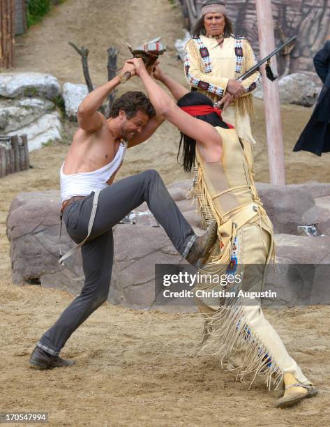 Wayne Carpendale and Jan Sosniok attend the photo rehearsal of "Winnetou 1" on June 14, 2013 in Bad Segeberg, Germany.