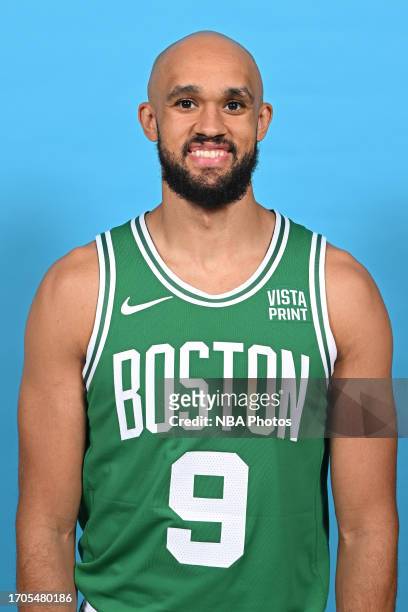 Derrick White of the Boston Celtics poses for a head shot during 2023-24 NBA Media Day on October 2, 2023 at the TD Garden in Boston, Massachusetts....