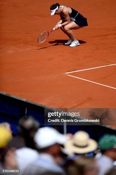 Andrea Petkovic of Germany reacts during her semifinal match against Jelena Jankovic of Serbia during day seven of the Nuernberger Insurance Cup on...