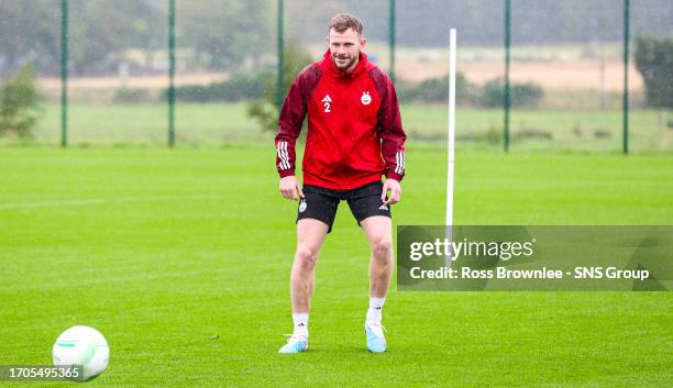 Nicky Devlin during an Aberdeen training session at Cormack Park, on October 04 in Aberdeen, Scotland.