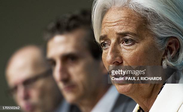 Christine Lagarde, Managing Director of the International Monetary Fund delivers remarks on the US economy during a press conference June 14, 2013 at...