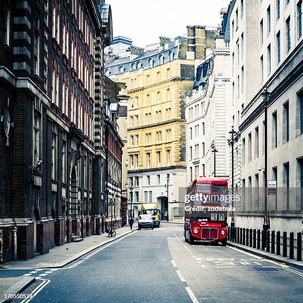 old vintage red double decker bus in london - london buses stock pictures, royalty-free photos & images