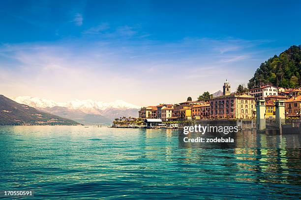 town of bellagio on como lake, national landmark, italy - como italy stock pictures, royalty-free photos & images