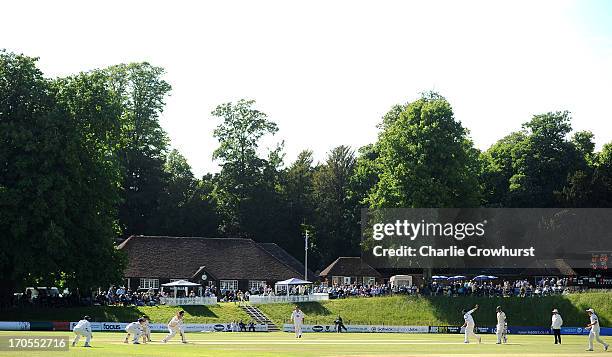 General view of the action during day three of the LV County Championship match between Sussex and Surrey at Arundel Castle on June 14, 2013 in...