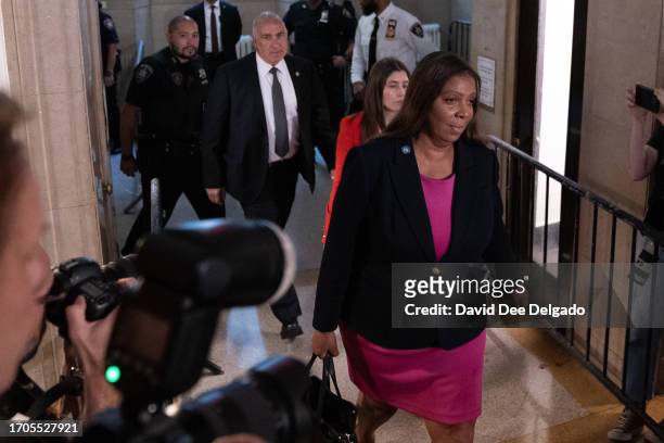 New York State Attorney General Letitia James arrives for former U.S. President Donald Trump's civil fraud trial at New York State Supreme Court on...
