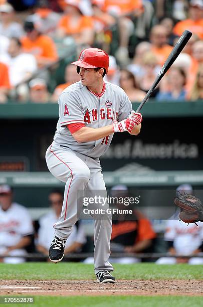 Brad Hawpe of the Los Angeles Angels of Anaheim bats against the Baltimore Orioles at Oriole Park at Camden Yards on June 12, 2013 in Baltimore,...