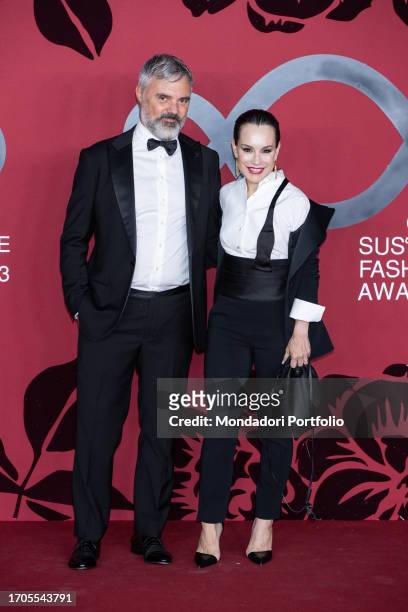 Italian singer Alexia aka Alessia Aquilani and her husband Andrea Camerana at Milan Fashion Week Women's Collection SS 2024. CNMI Sustainable Fashion...