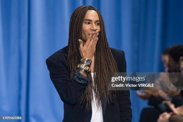 Fashion designer Olivier Rousteing walks the runway during the Balmain Ready to Wear Spring/Summer 2024 fashion show as part of the Paris Fashion...