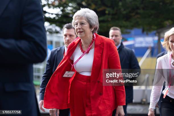 Theresa May MP during the Conservative Party Conference at Manchester Central Convention Complex, Manchester on Tuesday 3rd October 2023.