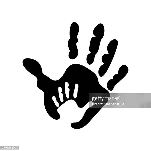 black vector handprint with another hand shape in the middle. - baby logo stock illustrations