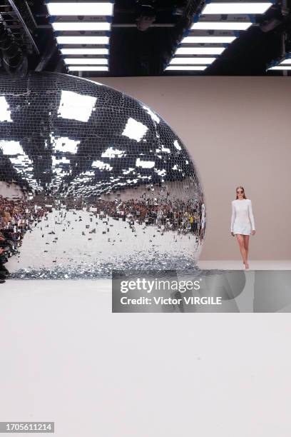 Model walks the runway during the Acne Ready to Wear Spring/Summer 2024 fashion show as part of the Paris Fashion Week on September 27, 2023 in...