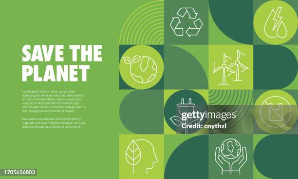 stockillustraties, clipart, cartoons en iconen met save the planet banner design vector illustration. environment, renewable energy, clean energy, zero waste. - milieukwesties
