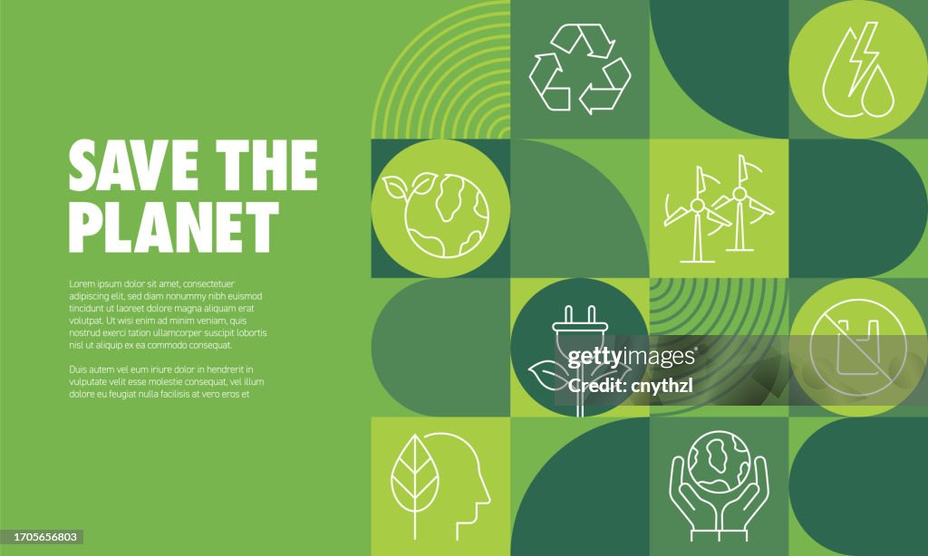 Save The Planet Banner Design Vector Illustration. Environment, Renewable Energy, Clean Energy, Zero Waste.