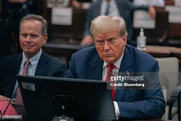Former US President Donald Trump, during a trial at New York State Supreme Court in New York, US, on Wednesday, Oct. 4, 2023. Donald Trump is facing...