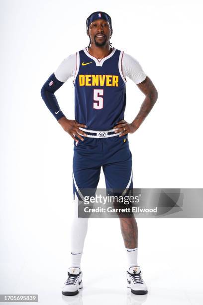 Kentavious Caldwell-Pope of the Denver Nuggets poses for a portrait during 2023-24 NBA Media Day on October 2, 2023 at the Ball Arena in Denver,...