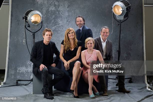 Actors Kevin Bacon, Connie Britton, Andrew Lincoln, Elisabeth Moss, and Bryan Cranston are photographed for Los Angeles Times on April 30, 2013 in...