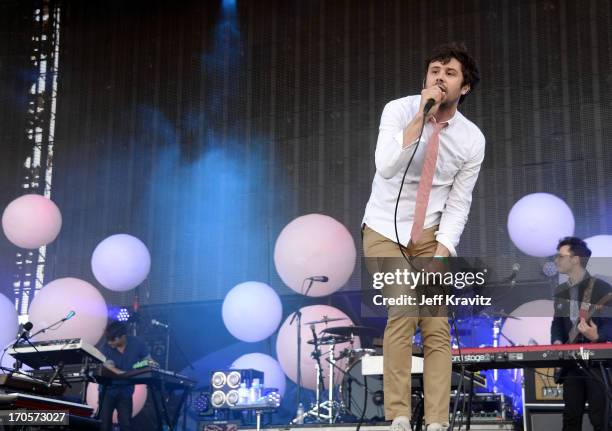 Michael Angelakos of Passion Pit performs onstage at What Stage during day 2 of the 2013 Bonnaroo Music & Arts Festival on June 14, 2013 in...
