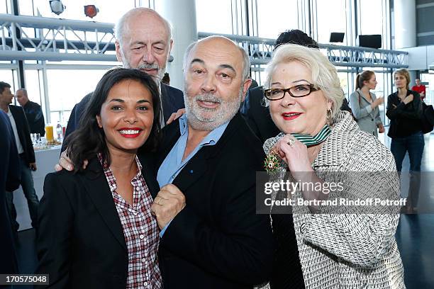 Josiane Balasko with Director Bertrand Blier , actor Gerard Jugnot and his companion Saida Jawad - Actress Josiane Balasko receives the Medal of Arts...