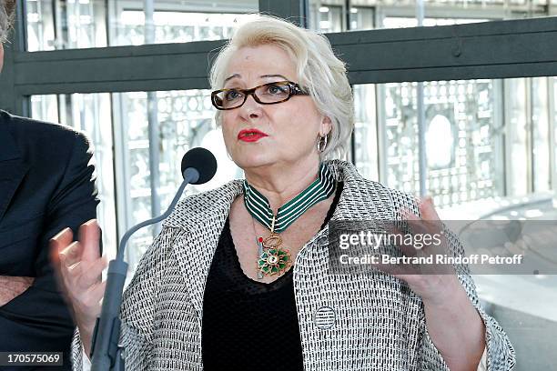 Actress Josiane Balasko receives the Medal of Arts and Letters at Arab World Institute on June 14, 2013 in Paris, France.