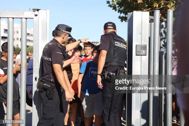 Students leave the Elena Garcia Armada Secondary School in Jerez de la Frontera where a minor has injured teachers and students with a knife on...