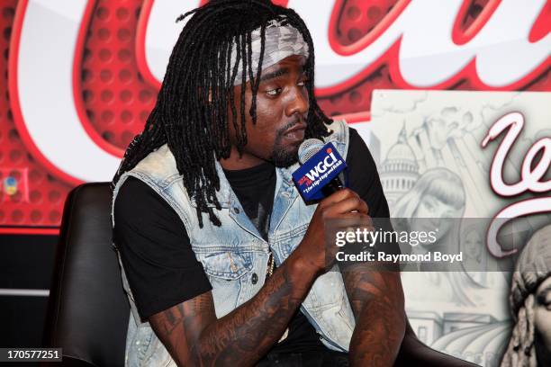 Rapper Wale is interviewed and answers questions from radio station listeners during his visit to the WGCI-FM "Coca-Cola Lounge" in Chicago, Illinois...