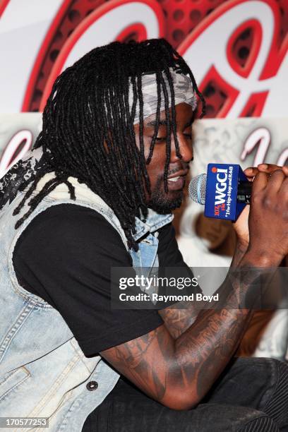 Rapper Wale is interviewed and answers questions from radio station listeners during his visit to the WGCI-FM "Coca-Cola Lounge" in Chicago, Illinois...