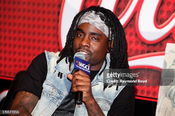 Rapper Wale is interviewed and answers questions from radio station listeners during his visit to the WGCI-FM "Coca-Cola Lounge" in Chicago, Illinois...