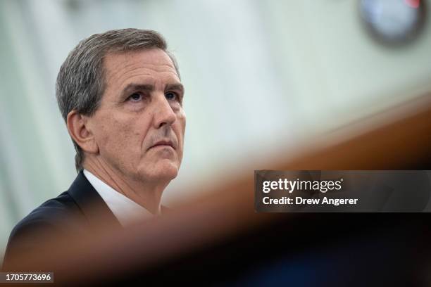 Michael Whitaker, nominee to be the next administrator of the Federal Aviation Administration , testifies during a Senate Committee on Commerce,...