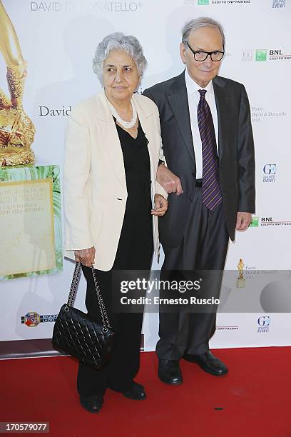Ennio Morricone and his wife attend the David di Donatello Ceremony Awards at Dear on June 14, 2013 in Rome, Italy.