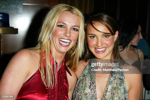 Musicians Britney Spears and Natalie Portman host a New Year's Eve Party at the Hudson Hotel December 31, 2002 in New York City, New York.