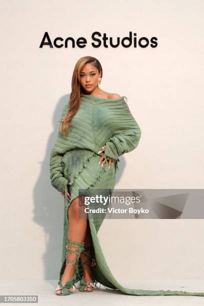 Jordyn Woods attends the Acne Studios Womenswear Spring/Summer 2024 show as part of Paris Fashion Week on September 27, 2023 in Paris, France.