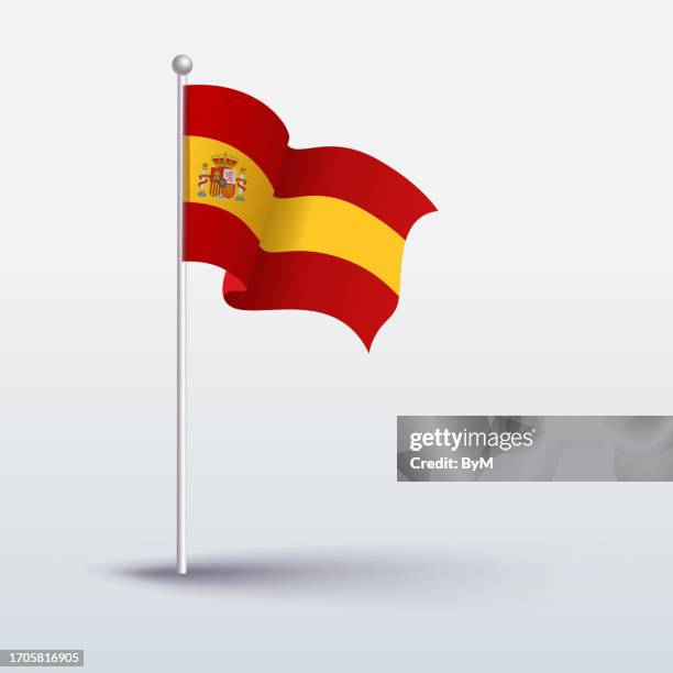 schwenkende flagge von spanien - fahnenstange stock-grafiken, -clipart, -cartoons und -symbole