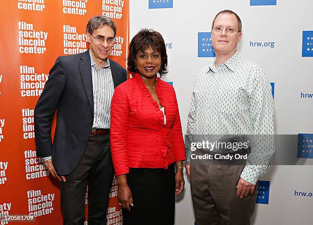 Executive director of Human Rights Watch Kenneth Roth, professor Anita Hill and Human Rights Watch Film Festival director John Biaggi attend the...