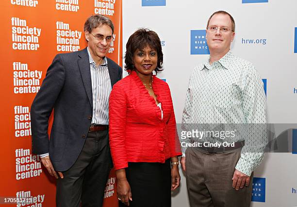 Executive director of Human Rights Watch Kenneth Roth, professor Anita Hill and Human Rights Watch Film Festival director John Biaggi attend the...