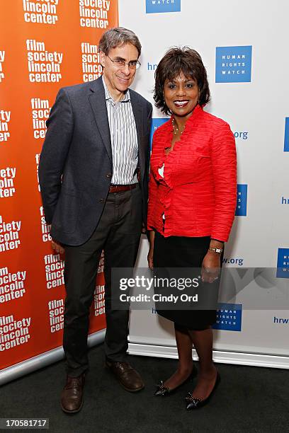 Executive director of Human Rights Watch Kenneth Roth and professor Anita Hill attend the "Anita" Premiere during the 2013 Human Rights Watch Film...