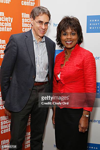 Executive director of Human Rights Watch Kenneth Roth and professor Anita Hill attend the "Anita" Premiere during the 2013 Human Rights Watch Film...