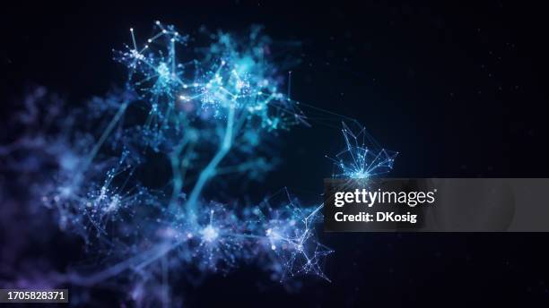 emerging digital structure - growing connection lines symbolizing innovative artificial intelligence or big data models - technology background - cérebro imagens e fotografias de stock