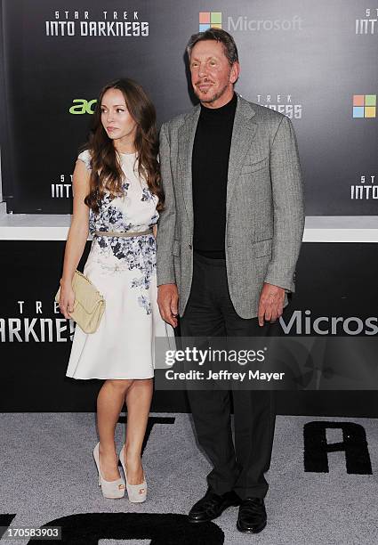 Chief executive of Oracle Corporation Larry Ellison and Nikita Kahn arrive at the Los Angeles premiere of 'Star Trek: Into Darkness' at Dolby Theatre...