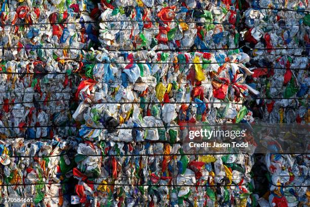 plastic recycling bundles at recycling plant - san rafael - california ストックフォトと画像