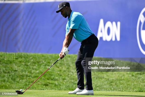 Former NFL football player, Victor Cruz during the All stars match played ahead of the 44th Ryder Cup 2023 at Marco Simone Golf and Country Club....