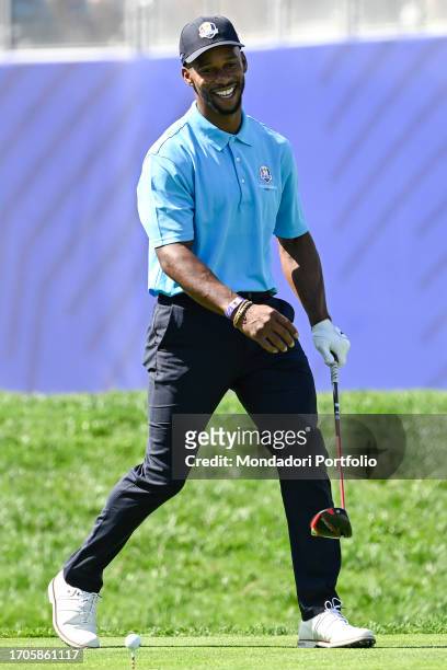 Former NFL football player, Victor Cruz during the All stars match played ahead of the 44th Ryder Cup 2023 at Marco Simone Golf and Country Club....