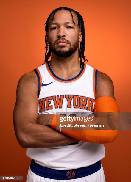 Jalen Brunson of the New York Knicks poses for a portrait during 2023-24 NBA Media Day at The Knicks Training Center on October 2, 2023 in Tarrytown,...