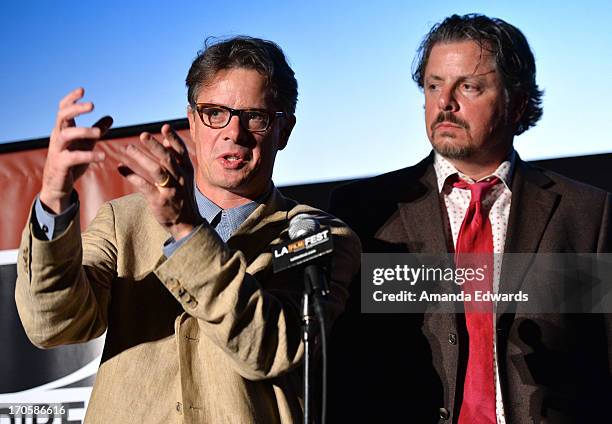 Writer/directors Andrew Smith and Alex Smith speaks onstage at the "Winter in the Blood" premiere during the 2013 Los Angeles Film Festival at Regal...