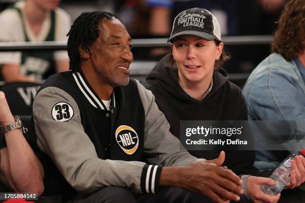 Scottie Pippen watches the game during the round one NBL match between Melbourne United and South East Melbourne Phoenix at John Cain Arena, on...